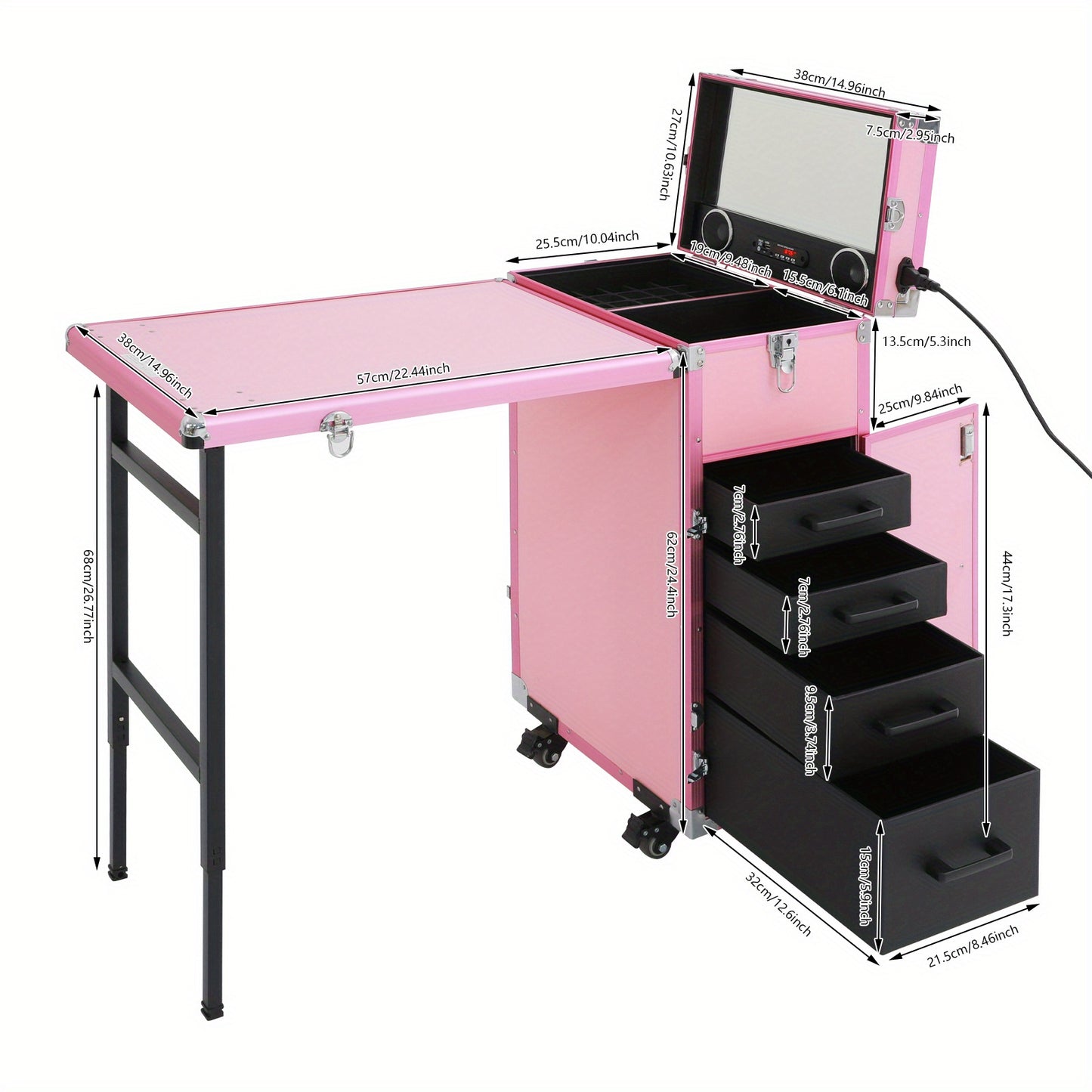 Make-up Tafel – Kaptafel – Make-up Organizer – Vanity Tafel – Schminktisch – Roze – Duurzaam ABS Materiaal – Inklapbaar Met Wachtwoordslot