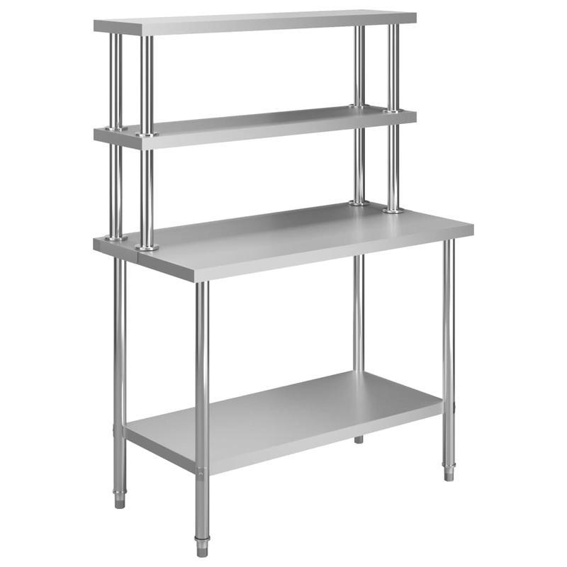 Keuken Werkbank – Werktafel – RVS Werkblad – Werkbank Met Bovenplank – Keukentafel – Roestvrij Staal – 120x60 cm – 150 cm Hoog