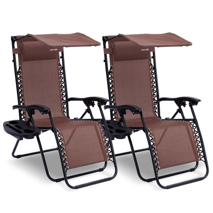 Lounge Stoel – Tuinstoel – Ligstoel – Relaxstoel – Verstelbare Stoel – Ingebouwd Zonnescherm – Afneembare Zijtafel met 2 Cupholders