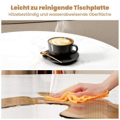 2-Delige Salontafel Set – Woonkamertafel – Balkon Tafel – Marmeren Salontafel – Hoogglans Tafel – Wit – Gouden Frame – Met Opbergruimte