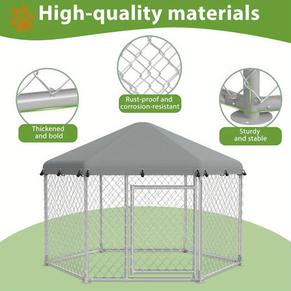 Hondenkennel – Buitenren – Hondenhok – Dierenverblijf – Hondenkooi – Gegalvaniseerd Staal – Zonnescherm Dak – 210x185x150 cm – Afsluitbare Deur – Weerbestendig