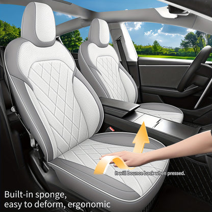Stoelbekleding – Stoelhoes – Autostoelbekleding – Autostoelhoes – Stoelbescherming – PU Leder – Ademend 3D-Honingraatmateriaal – Universele Pasvorm Voor Tesla 5-Zits
