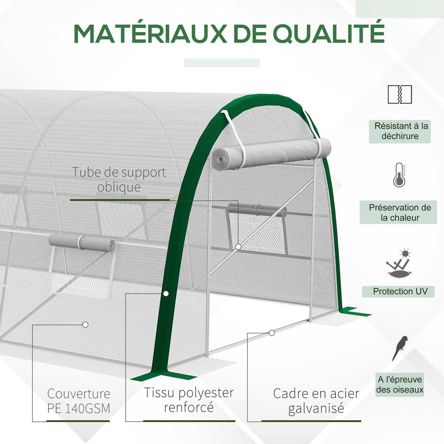 Tunnelkas – Kasje – Kas – Tuinkas – Groentekas – 18 m² – UV-bestendig PE Zeil, 8 Ventilatieraampjes