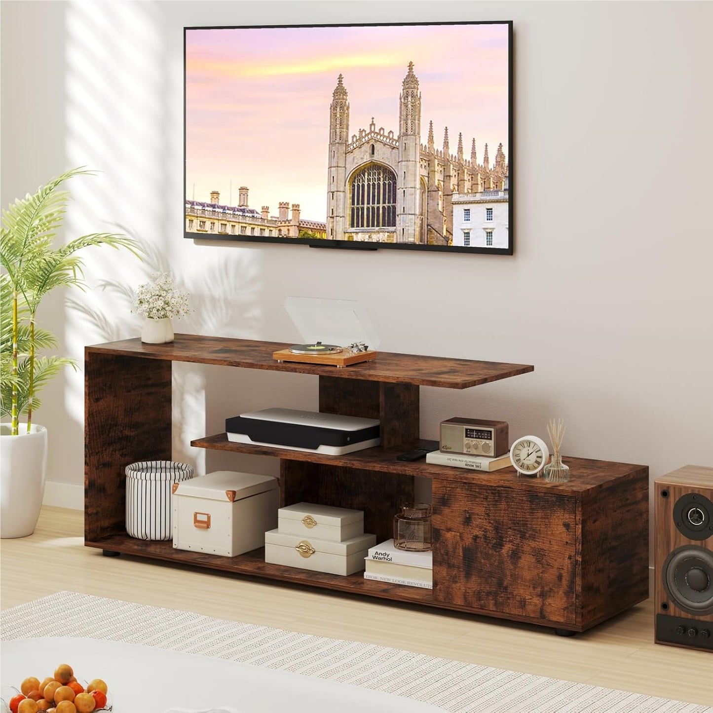 Tv-Kast – Tv-Meubel – Mediameubel – Lowboard – Tv-Stand – Voor Tv’s Tot 55 Inch – Asymmetrisch Design – Stevig Houtmateriaal