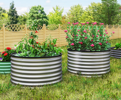 Bloembak – Plantenbak – Verhoogde Bak – Tuinbak – Bloempot – Set van 2 – Gegalvaniseerd Staal – Open Bodem met Rubberen Rand