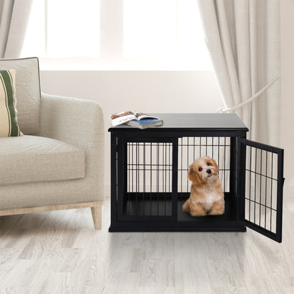Hondenbench – Hondenkooi – Hondenhok – Hondenkooi Hout – Houten Bench – Zwart MDF Hout – 3 Afsluitbare Deuren – Voor Middelgrote Honden Tot 30 kg