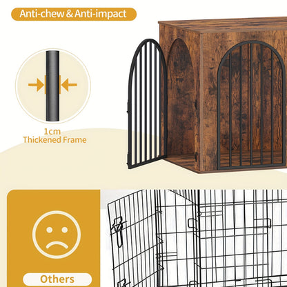 Dog Crate Furniture, 108cm Dog Crate for Home, 3 Doors, Arched Door, Modern Indoor Dog Crate for Dogs, Side Table, Heavy-Duty Dog Crate, 108 X 64 X 76cm
