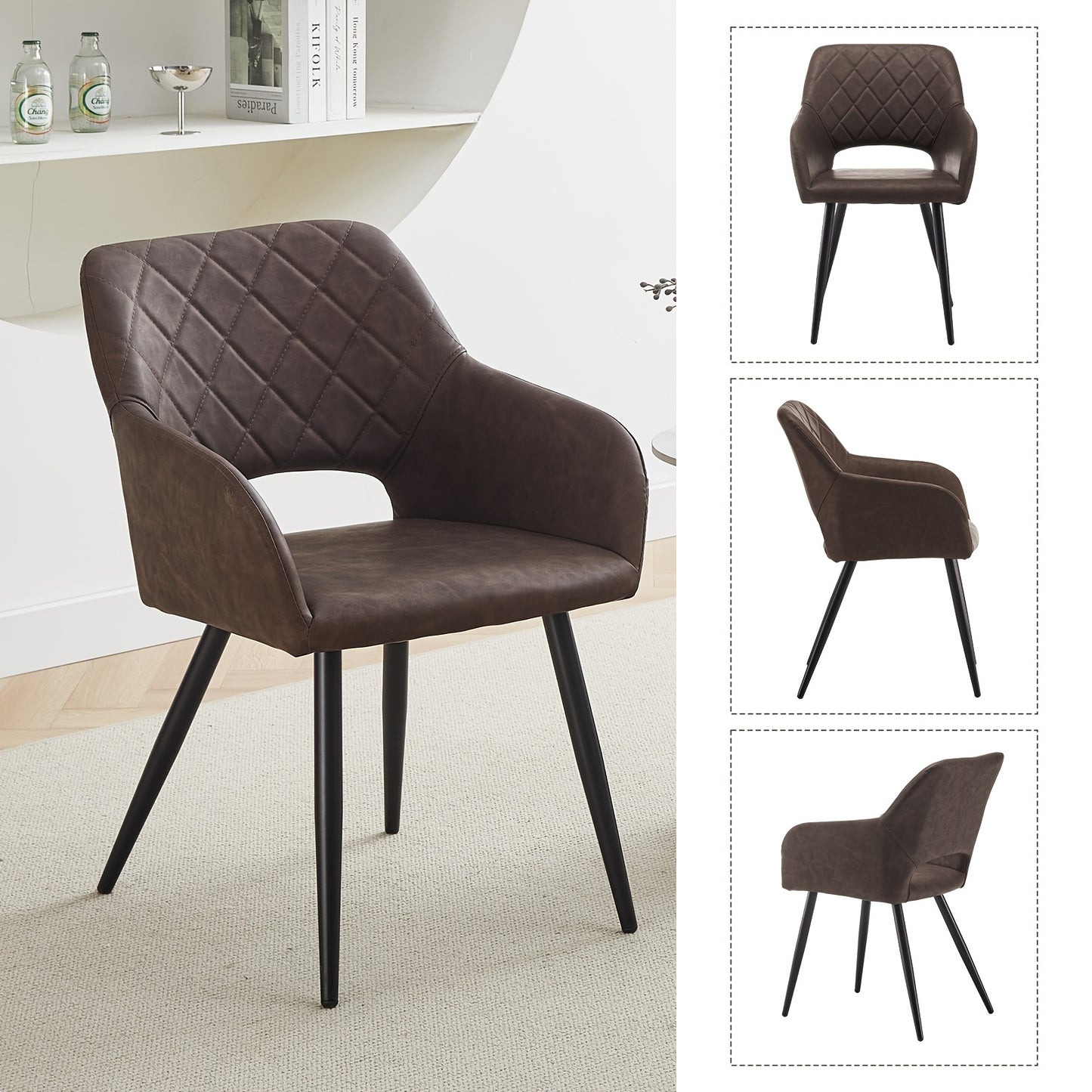 Eetkamerstoel – Stoel – Zithoekstoel – Keukenstoel – Armstoel – Set van 2 Donkerbruin – Memory Foam Zitting – Kunstleren Bekleding – Stevig Metalen Frame