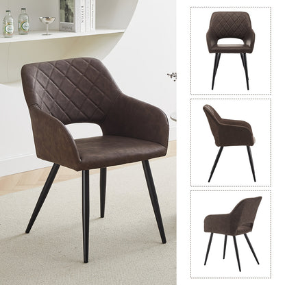 Eetkamerstoel – Stoel – Zithoekstoel – Keukenstoel – Armstoel – Set van 2 Donkerbruin – Memory Foam Zitting – Kunstleren Bekleding – Stevig Metalen Frame
