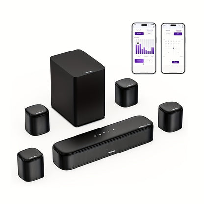7.1 Kanaals Surround Sound Set – Home Theater Systeem – Soundbar – Dolby Atmos Speaker – Draadloos Surround Systeem – Draadloze Speakers – HD-eARC Aansluiting – App Bediening