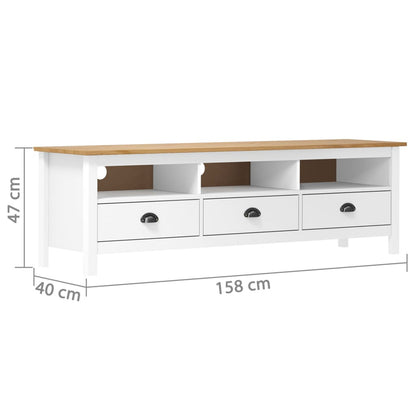 TV Cabinet Hill White 158x40x47cm Solid Pine Wood TV Stand Entertainment Center with Storage, Media Television Table for Living Room Bedroom
