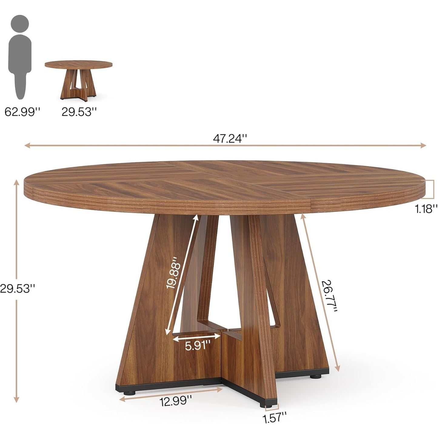 Ronde Eettafel – Ronde Tafel – Eettafel Rond – Keukentafel Rond – Eetkamertafel – Farmhouse Design – 119 cm Diameter – MDF Hout Bruin