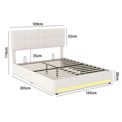 Bedframe – Opbergbed – Gestoffeerd Bed – Tweepersoonsbed – Platformbed – Hydraulische Opbergruimte – Stijlvol Beige Fluweel