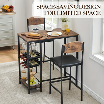 2-in-1 Counter Height Bar Table Set with Storage Shelf & Wine Rack - Space-Saving 3pcs Modern Dining Table with Cup Holders, Foldable Design