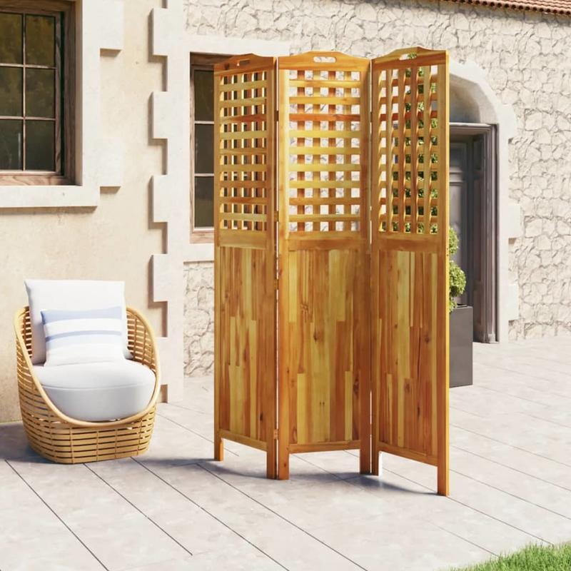 Partition Wall with 3 Panels Measuring 121.5X2X180 Cm Made of Acacia Wood.