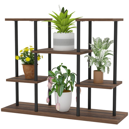 Plantenstandaard – Bloemenrek – Bloempottenhouder – Plantenrek – Vierlaagse plantenladder – Zwart Carbonized Hout – Stevig Metaal – Ruimtebesparend Design – Draagkracht 15 kg per plank