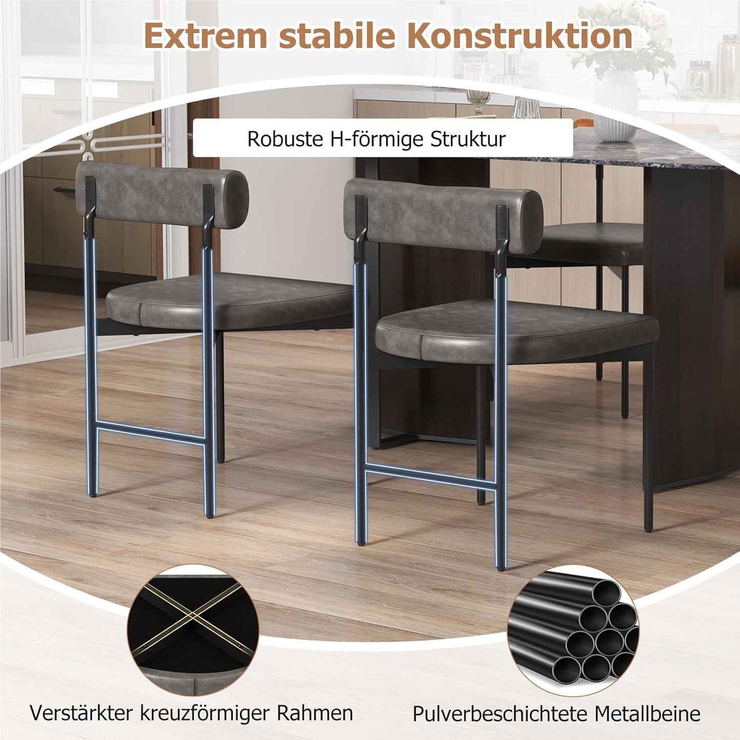 Eetkamerstoelen – Stoelen – Keukenstoelen – Design Stoelen – Armloze Stoelen – Ergonomisch Comfort – Grijs PVC Kunstleer