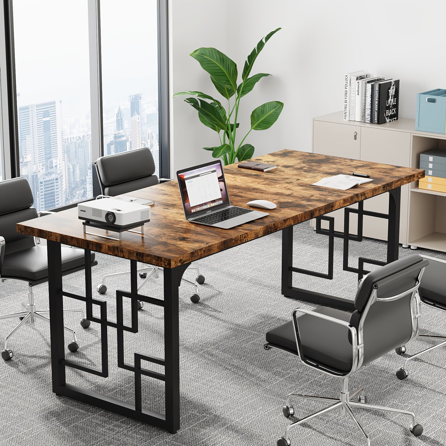 Eettafel – Tafel – Keukentafel – Eetkamertafel – Landelijke tafel – Rustiek Bruin Hout – Industrieel Zwart Metalen Frame – 160 cm Rechthoekig – Geschikt voor 4-6 Personen