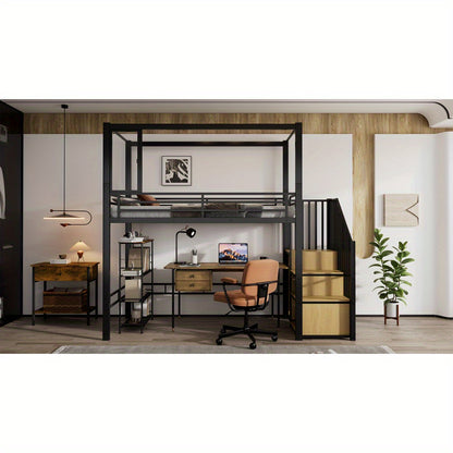 Hoogslaper – Stalen Bed – Met Trap – Opberglade – Kinderbed – IJzer & MDF – Acryl Raampaneel Met Magneet – Ruimtebesparend Design