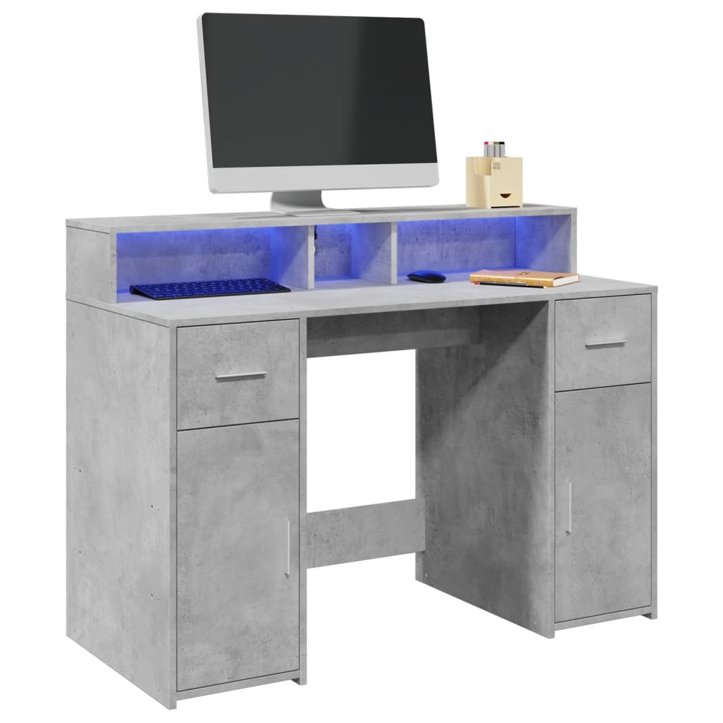 Bureau – Schrijftafel – Werkplektafel – Laptoptafel – Bureau Concrete Grijs 120x55x91 cm – RGB LED Verlichting – Duurzaam Hout
