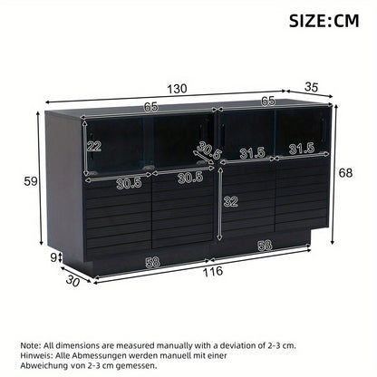 Buffet, Buffet | 130*35*68 Cm | Featuring 2 Cabinets | 4 Sections | Glass Doors | Width 130 Cm | Buffet, Lounge Cabinet | Ample Storage Capacity | Contemporary Tall Cabinet