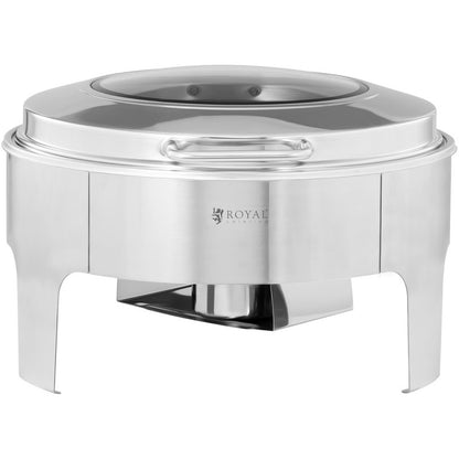 Voedselwarmer – Warmhoudplaat – Buffetwarmer – Chafing Dish – Maaltijdverwarmer – Rond Met Glasdeksel – 5,8 Liter Inhoud – Roestvrij Staal