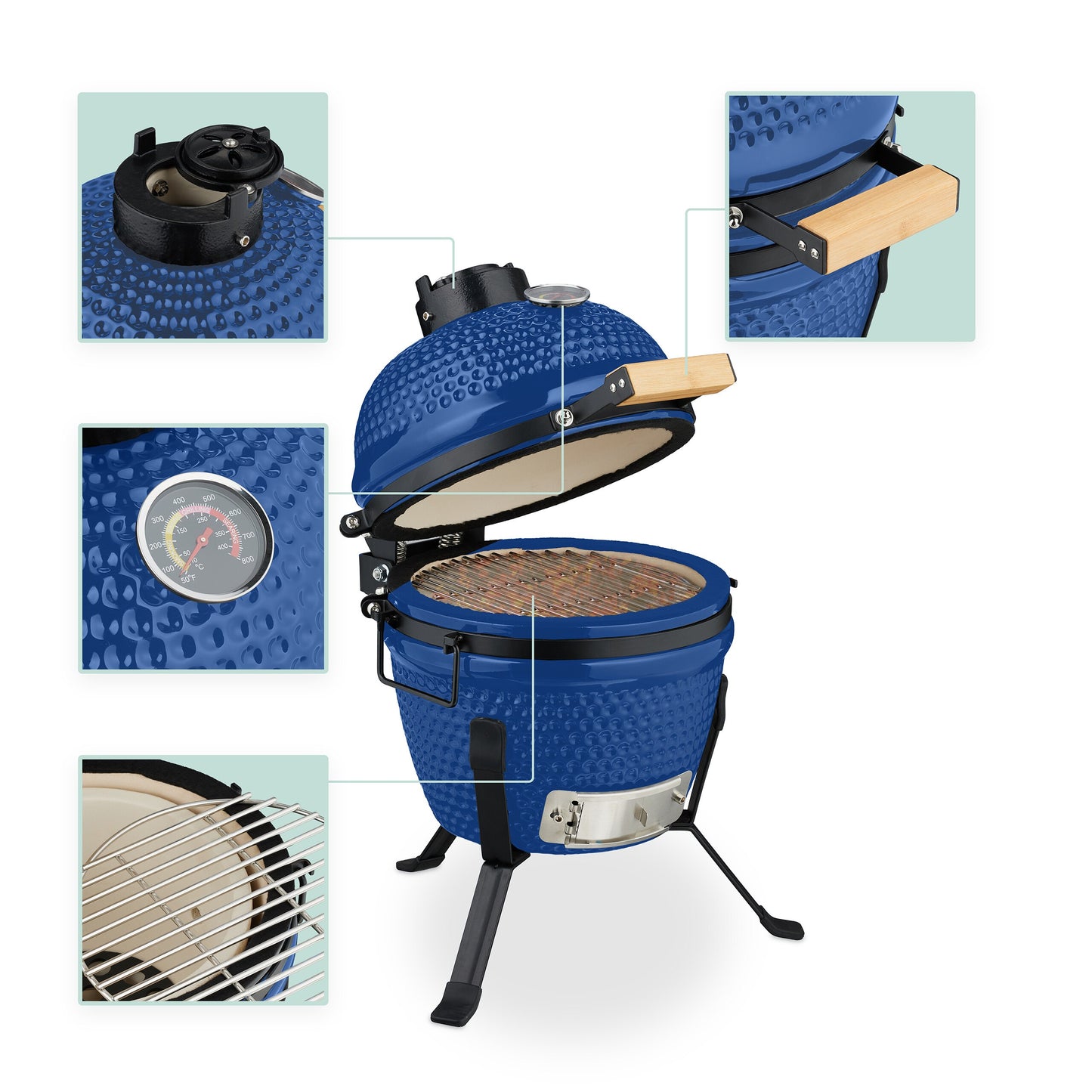 Kamado Grill – Houtskoolbarbecue – Keramische BBQ – Ronde Grill – Buitenoven – Rood – Ø 32 Cm – Geïntegreerde Thermometer – Optimale Warmteverdeling