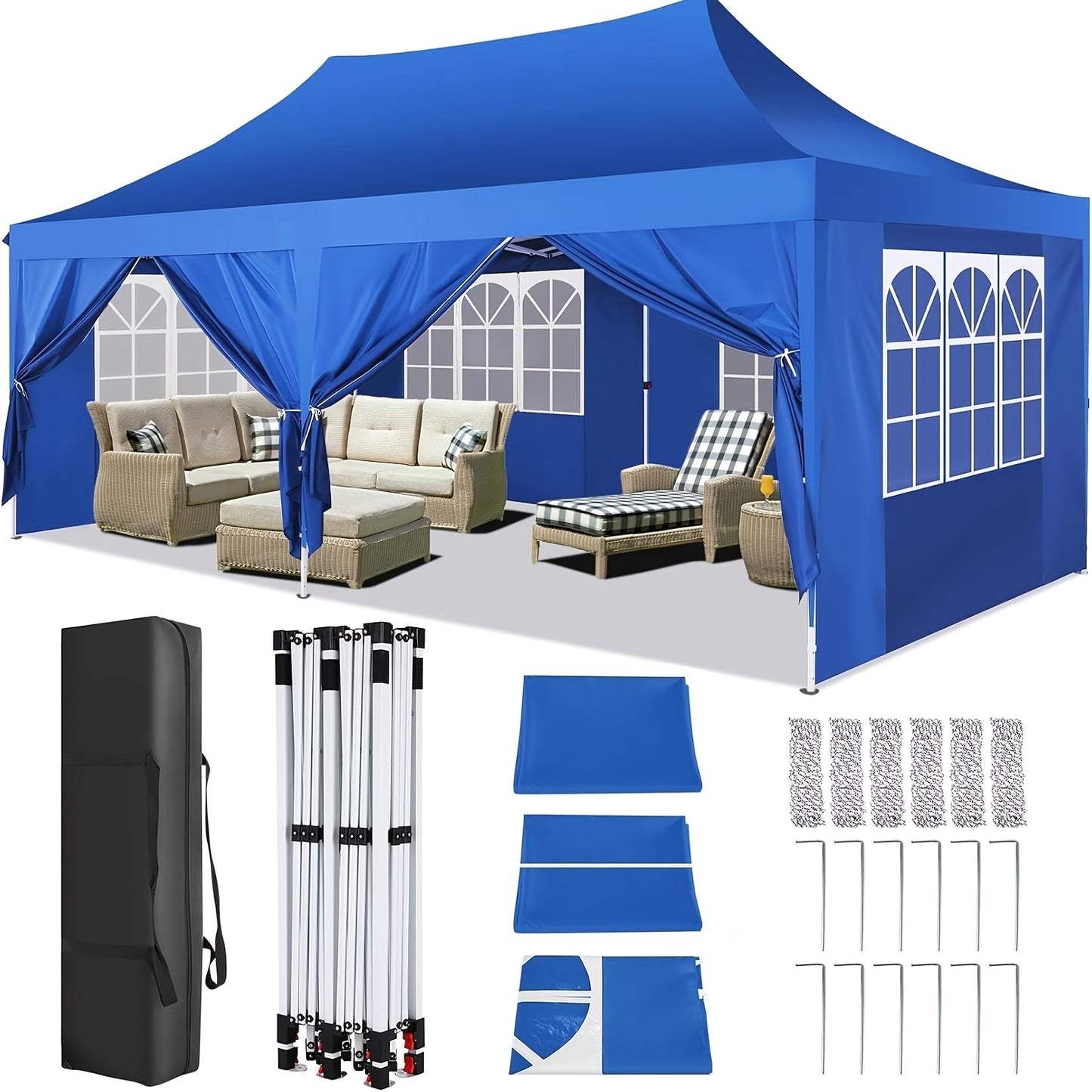 Pop-up Partytent – Pop-up Tent – Evenemententent – Buiten Tent – Feesttent – Lichtblauw – 3x6 Meter – 6 Afneembare Zijwanden – Verhoogd Dakontwerp – Inclusief Draagtas