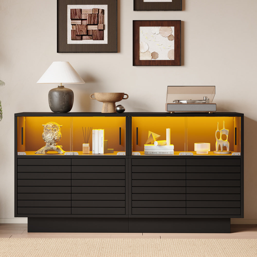 Buffet, Buffet | 130*35*68 Cm | Featuring 2 Cabinets | 4 Sections | Glass Doors | Width 130 Cm | Buffet, Lounge Cabinet | Ample Storage Capacity | Contemporary Tall Cabinet