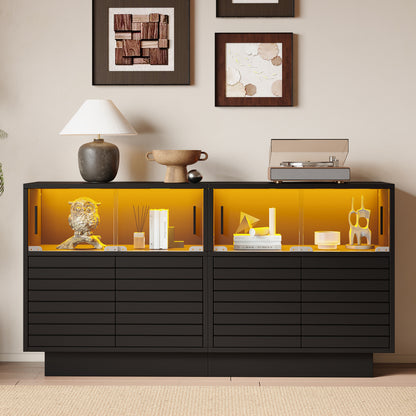 Buffet, Buffet | 130*35*68 Cm | Featuring 2 Cabinets | 4 Sections | Glass Doors | Width 130 Cm | Buffet, Lounge Cabinet | Ample Storage Capacity | Contemporary Tall Cabinet