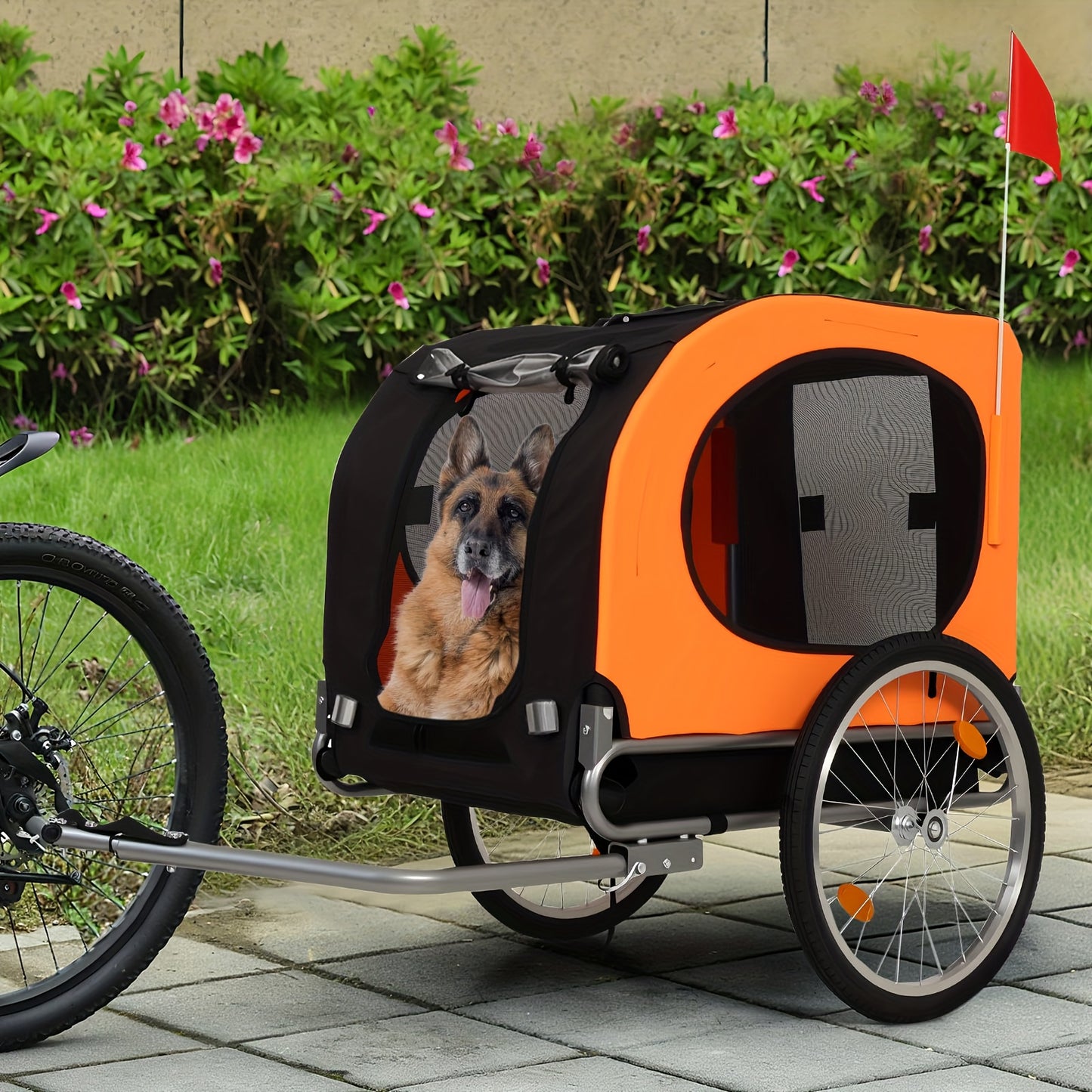 Fietskar Hond – Hondenfietskar – Hondenkar – Hondenbuggy – Fietsaanhanger – Draagvermogen 39,92 kg – Waterafstotend 600D Oxford Met Luchtbanden 40,64 cm – Opvouwbaar Met Universele Koppeling