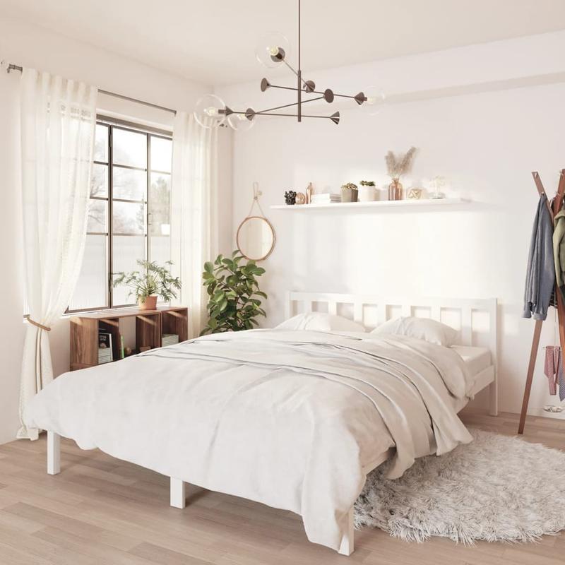 White Solid Pine Bed Frame 150x200cm King Size Practical, removable, suitable for all seasons, Home Bedding, Allseason Bed, Clean Aesthetic, Contemporary Design, Durable Construction, Highquality Wood, Easy Assembly, Practica