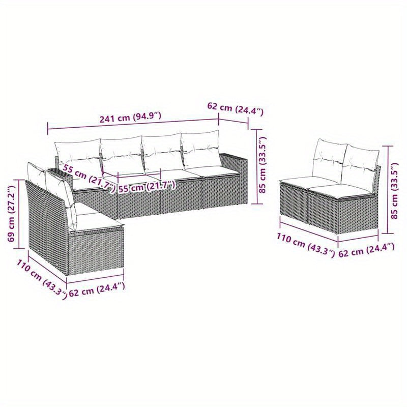 Loungeset – Tuinset – Loungesofa – Hoekbank – Buitenbank – Bruin Resin – Weerbestendig Resin – Comfortabele Polyester Kussens