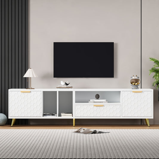 Modern TV Meubel – TV Kast – TV Stand – TV Dressoir – TV Bank – Vertical Design – Geschikt Tot 80 Inch – MDF & Hout – Mat Honingraatdessin – Ruimtebesparend – Met Opbergruimte