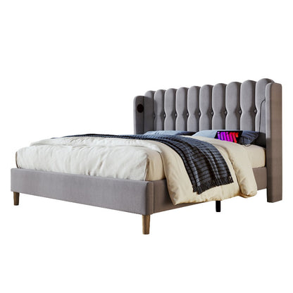 Tweepersoons Bed – Stalen Bedframe – Stoffen Bed – Platformbed – Slaapbank – Vooraf Gemonteerd – 140x200 cm – Fluwelen Hoofdbord