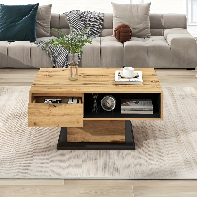 Salontafel – Koffietafel – Bijzettafel – Woonkamertafel – Tafel – Contemporaine Houteffect – Extra Brede Opbergruimte – Handgreeploze Lade