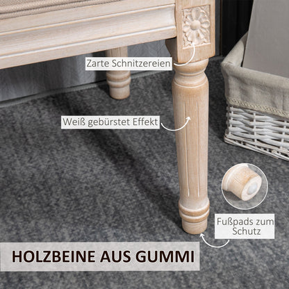 Vintage design bankje – zitbank – tuinbankje – krukje – halbankje – crèmekleur – button-tufted zitvlak – gedraaide houten poten