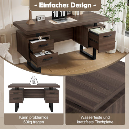 Bureau – Bureautafel – Werktafel – Computertafel – Schrijftafel – Bruin Houten Bureau – 135x54 cm – Fluisterstille Laden & Spatwaterbestendig