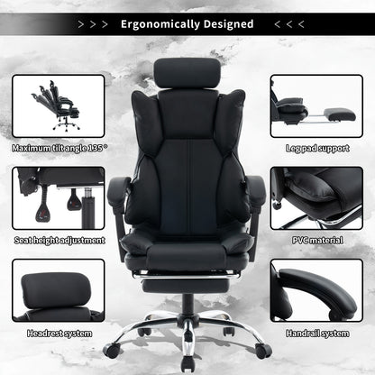 Ergonomische Bureaustoel – Gamingstoel – Werkstoel – Kantoorstoel – Stud Stoel – Verstelbare Zithoogte – PU Lederen Bekleding – Paars Wit – 5-Wiel Basis – Stevige Rugsteun