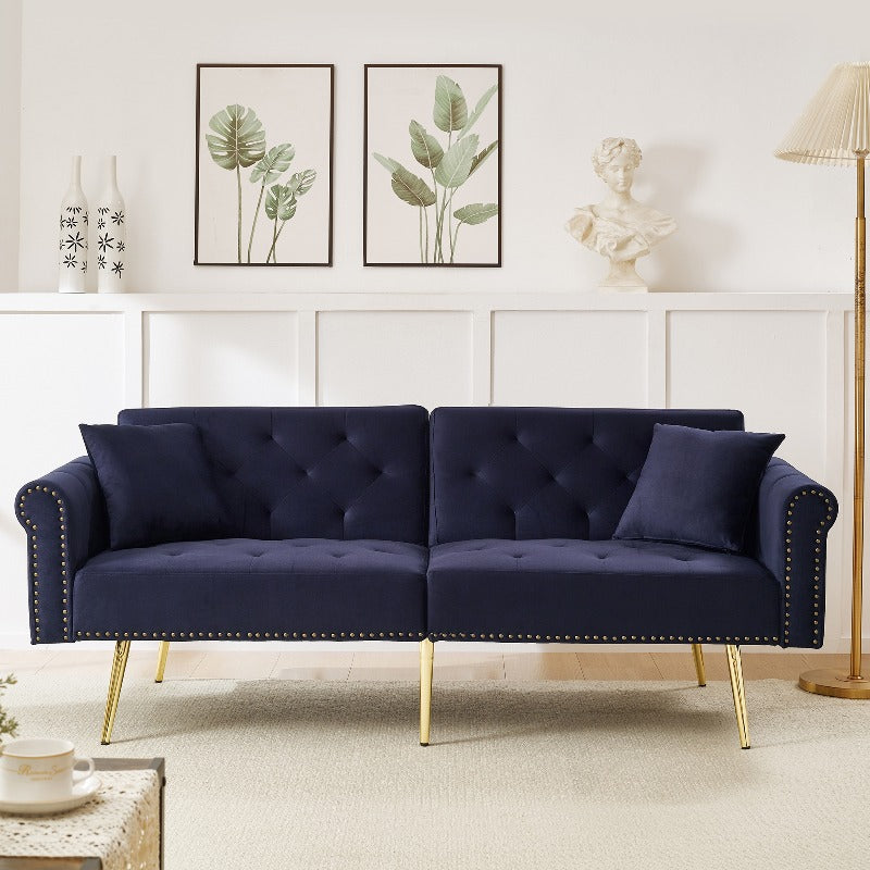 Sofa Bed – Slaapbank – Logeerbank – Bedbank – 2-Zits Bank – Fluwelen Navy Blauw/Zwart – 3-Standen Verstelbare Rugleuning – Ruimtebesparend Compact Design