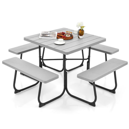 Tuinset – Picknicktafel – Zitgroep – Buitenmeubelen – Tuinmeubelen – 8 Personen – Weerbestendig HDPE – Parasolopening