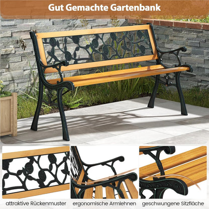 Tuinbank – Buitenbank – Balkonbank – Parkbank – Houten Bank – Weerbestendig Hout – Stevig Metalen Frame – 2 Persoons – 126 x 52 x 74 cm