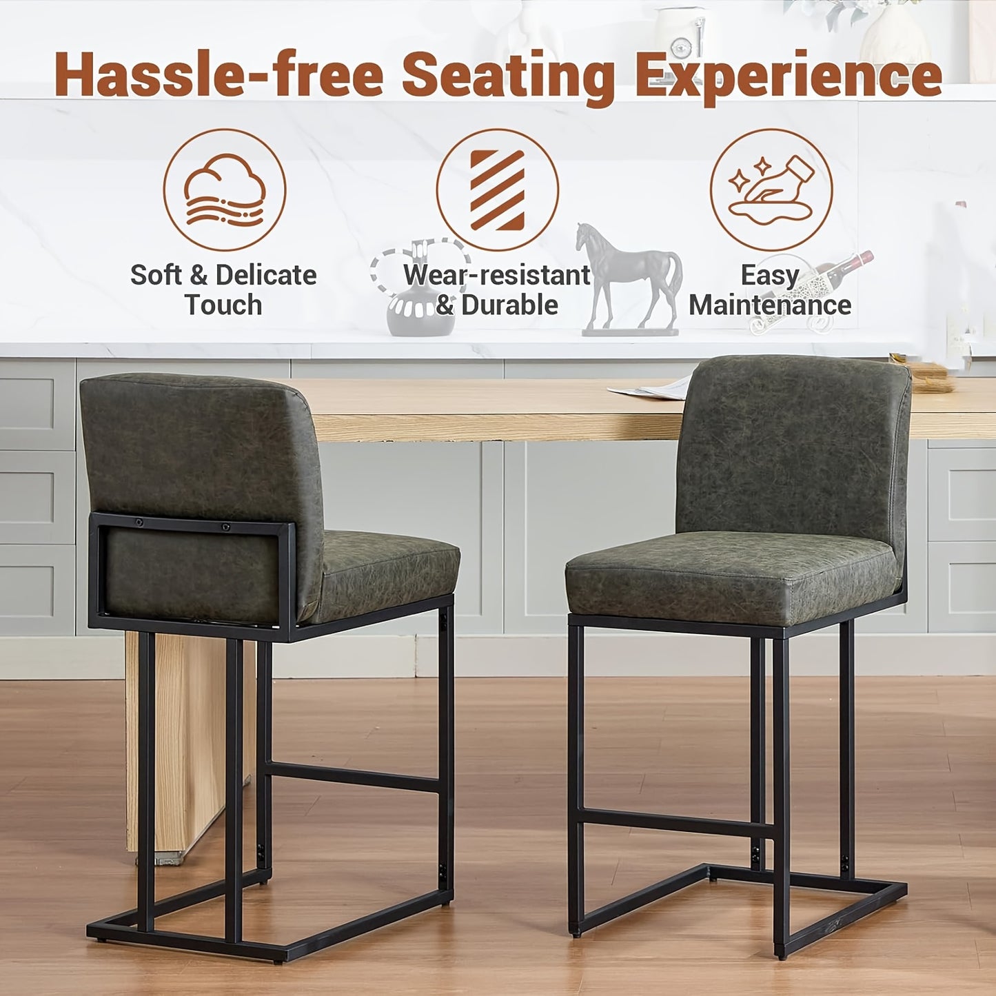 Krukken – Barkrukken – Stoelen – Zitkrukken – Keukenkrukken – Zithoogte 60,96 cm – Met Rugleuning en Metalen Frame