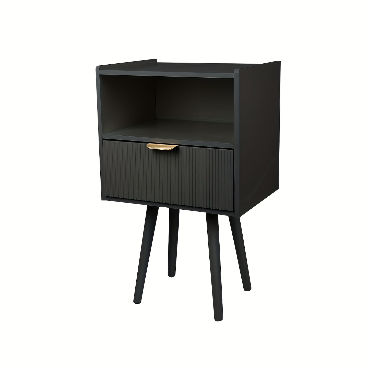 Nachtkastje – Nachtkast – Ladekastje – Bijzettafel – Opbergkastje – Compact Zwart – Houten Frame – 42x30x65 cm – Mid-Century Modern Design
