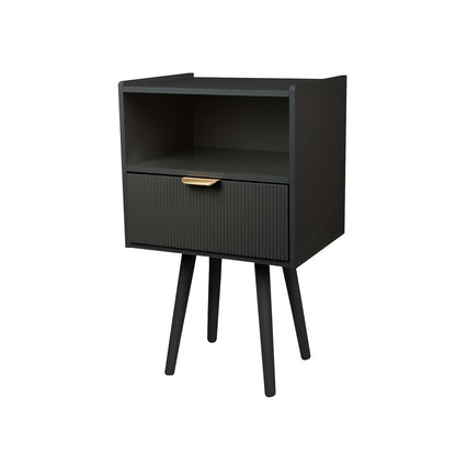 Nachtkastje – Bedside Table – Bijzettafel – Slaapkamerkastje – Opbergkastje – Compact 42x30x65 cm – MDF Met Houten Poten