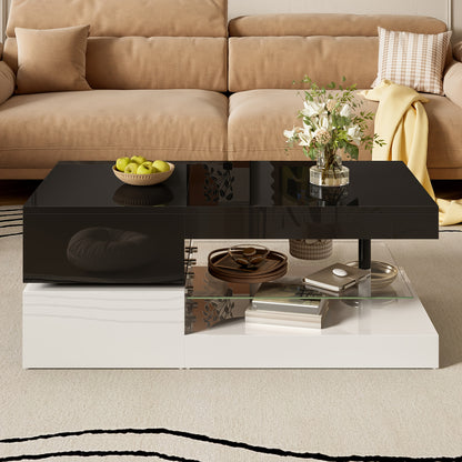 Salontafel – Koffietafel – Woonkamertafel – Tafel – Bijzettafel – Zwart-Wit Design – Gehard Glas – Ruimtebesparend – Stevig Metalen Onderstel – 90x45x35,5 cm – Eenvoudig Te Monteren