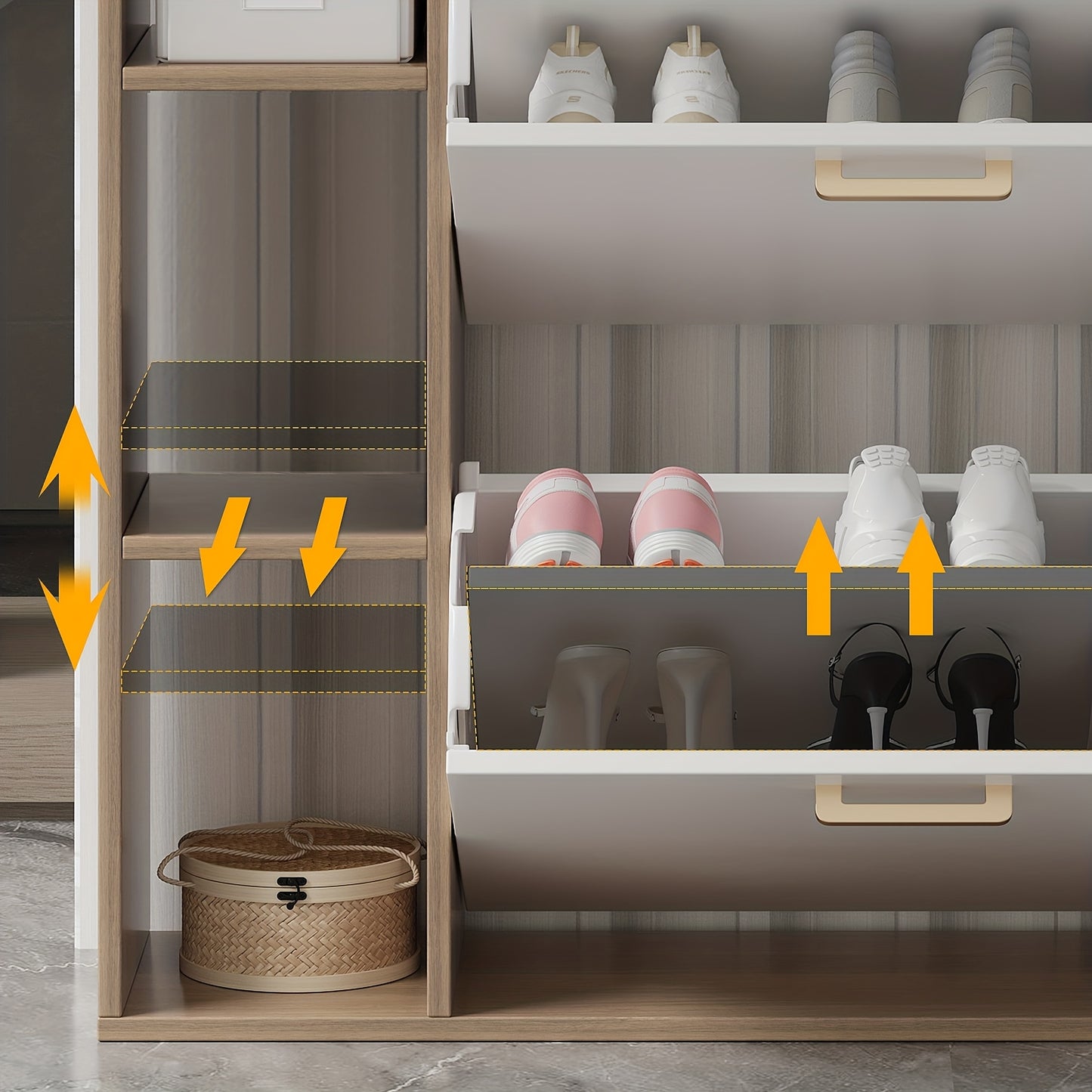 Schoenenkast – Schoenenrek – Schoenenopberger – Halmeubel – Schoenenbank – Wit Hardhout – 2 Flipladen Met Verstelbare Panelen – Geschikt Voor 12-15 Paar Schoenen