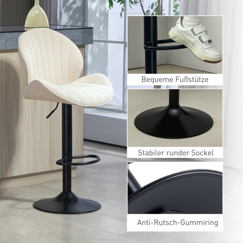 Barkrukset – Barkrukken – Barstoelen – Keukenstoelen – Zitkrukken – Verstelbare Zithoogte – Draaibare Stoffen Zitting – Beige Met Zwart Stalen Frame