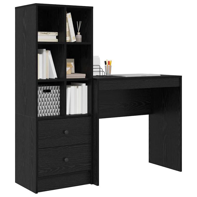 Desk with Storage Space 2pcs Black Oak 80 X 40 X 76Cm Sleek Exterior, Ample Storage Space, Sturdy And Smooth, Featuring a Minimalist And Functional Design.