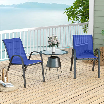Tuinstoelen – Tuinstoel Set – Balkonstoelen – Terrasstoelen – Stapelbare Stoelen – Blauw – Weerbestendig Textiel – Metalen Frame – Belastbaar Tot 150 kg – 56x70x84 cm